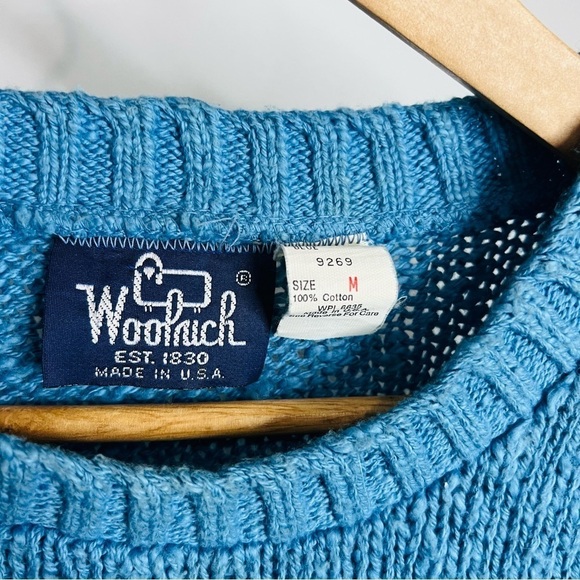 Vintage WoolRich Blue Cotton Knit Crewneck Medium - Picture 2 of 5
